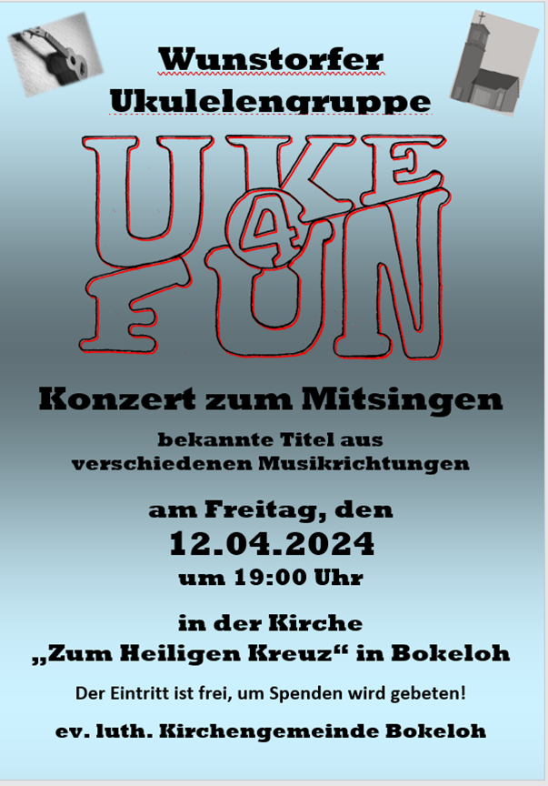 Ukulele4fun am 12.4., 19 Uhr, in Bokeloh